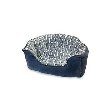 SPOT Ethical Pets Sleep Zone Bones Print Scallop Shape Pet Bed 24? Gunmetal - Pet Bed for Medium Dogs - Attractive, Durable, Comfortable, Washable, 24x20 (31029)
