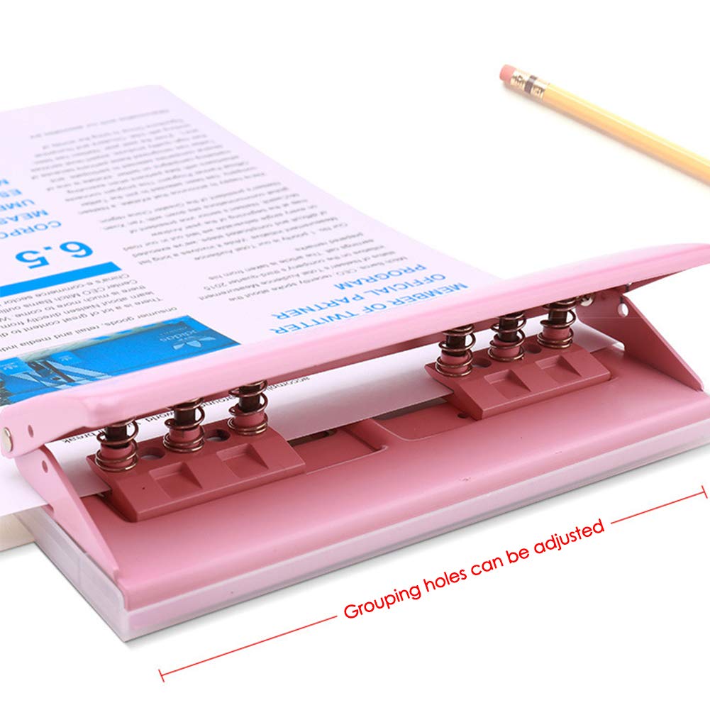 Chris.W Adjustable 6-Hole Punch for A5, Personal, Pocket Planner Inserts, 6 Sheet Capacity - 5.5mm Hole Diameter(Pink)