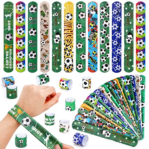 DPKOW Voetbal Slap Armbanden, 48 Stuks Voetbal Slap Bands voor Voetbal Party Gunsten Tas Vullers, Trick or Treat Gifts, Polsband Snap Bands Feestgeschenken voor Kids Jongens Meisjes, 10 Stijlen