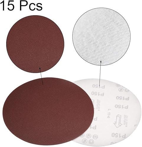 Miniatura 3 de uxcell Discos de lijado de gancho y bucle de 8 pulgadas, papel de lija de óxido de aluminio de grano 150 para lijadora de órbita aleatoria de