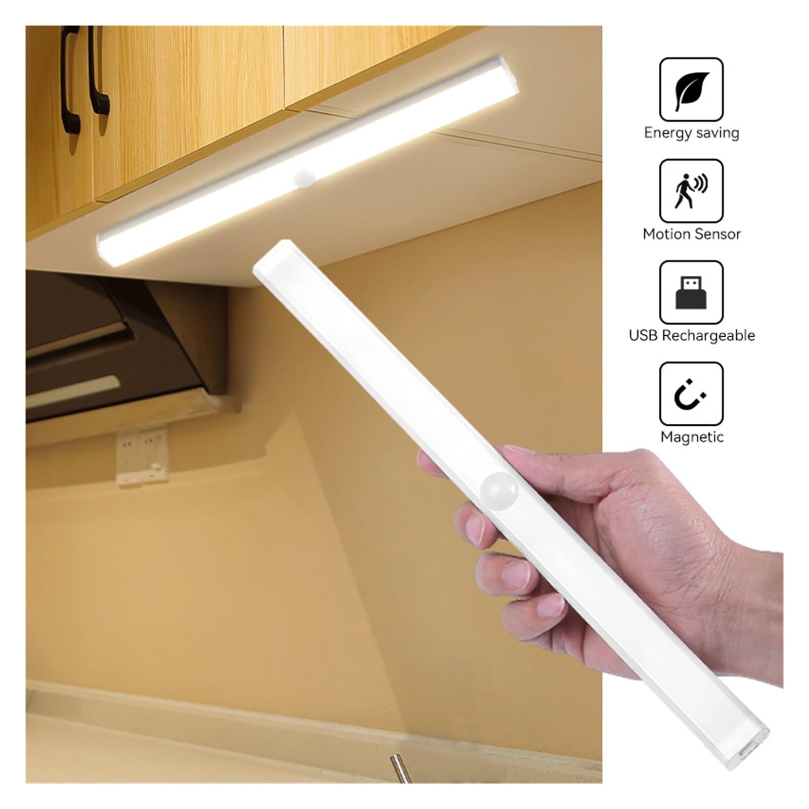 Luces Bajo Armario Luz Nocturna De 50CM, Led For Armario, Atenuación, Lámpara Con Sensor Movimiento Recargable Por USB For, Dormitorio, Cocina, Luces Nocturnas(Cold white,Cuboid 32CM)