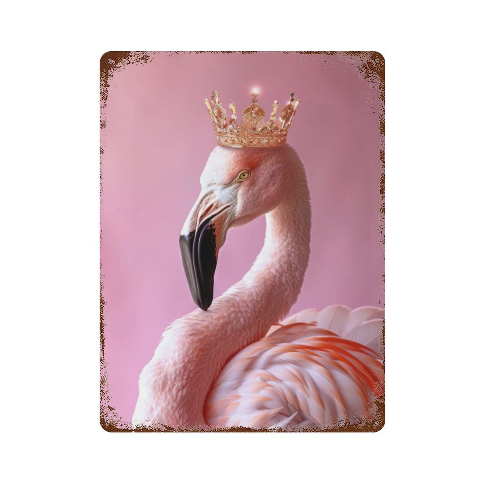 Flamingo King Pastel Crown Weathered Tin Sign 15.7"x11.8", Novelty Wall Decor for Garage, Pub Or Kitchen