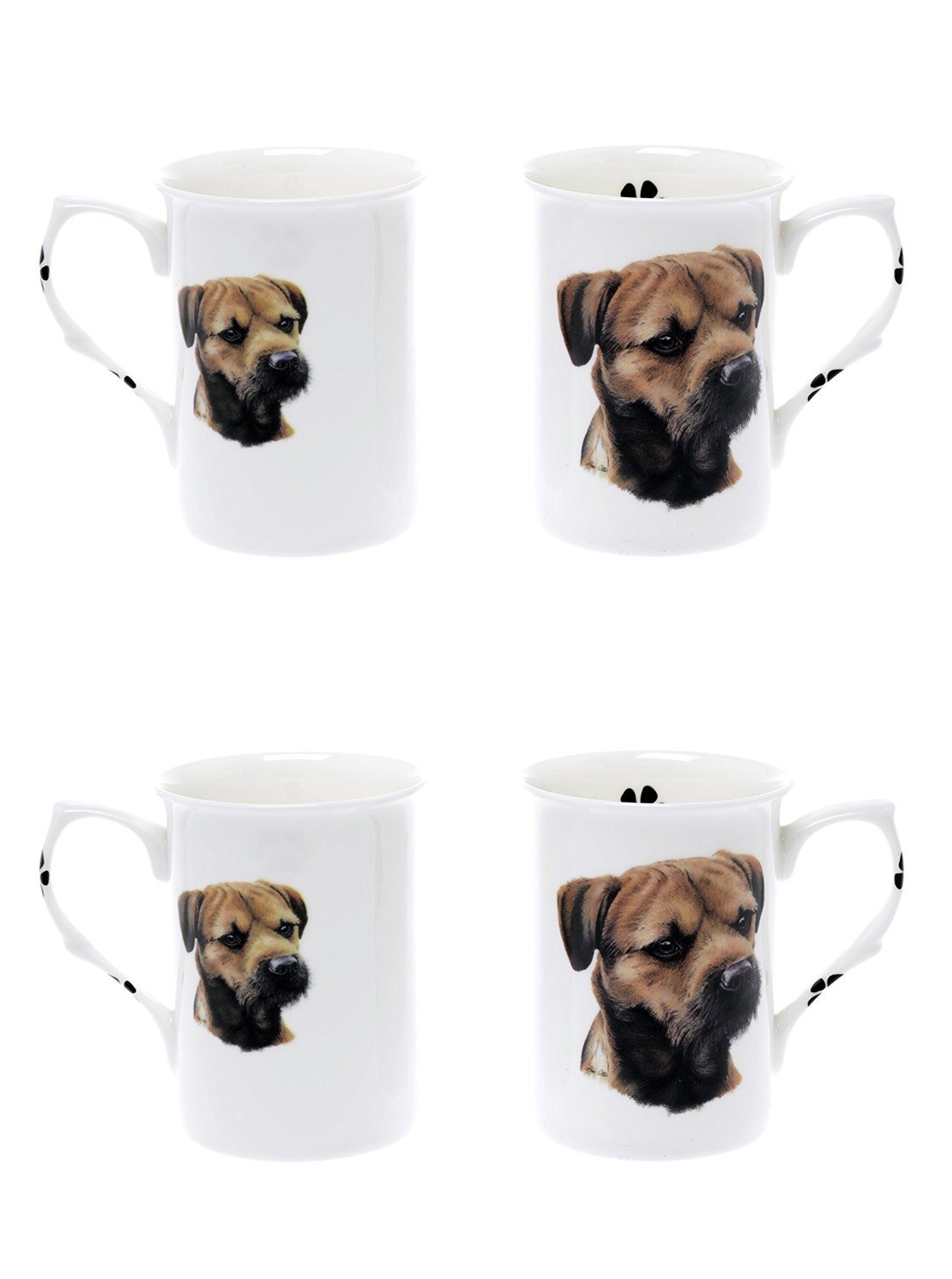 (BB9) Bone China Set of 4 Border Terrier Dog Mugs Presentation Gift Boxed