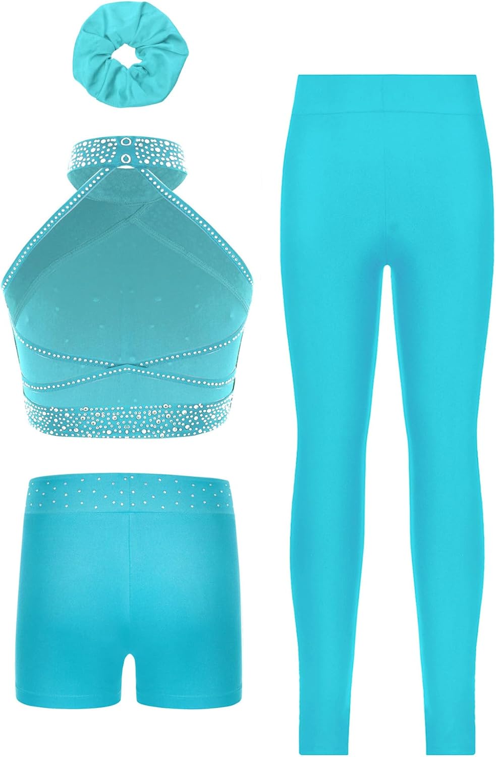 JanJean Kids Girls 4 Pcs Sports Dance Outfits Tracksuit Figure Ice Skating Gym Training Suit Gymnastics Yoga Dancewear