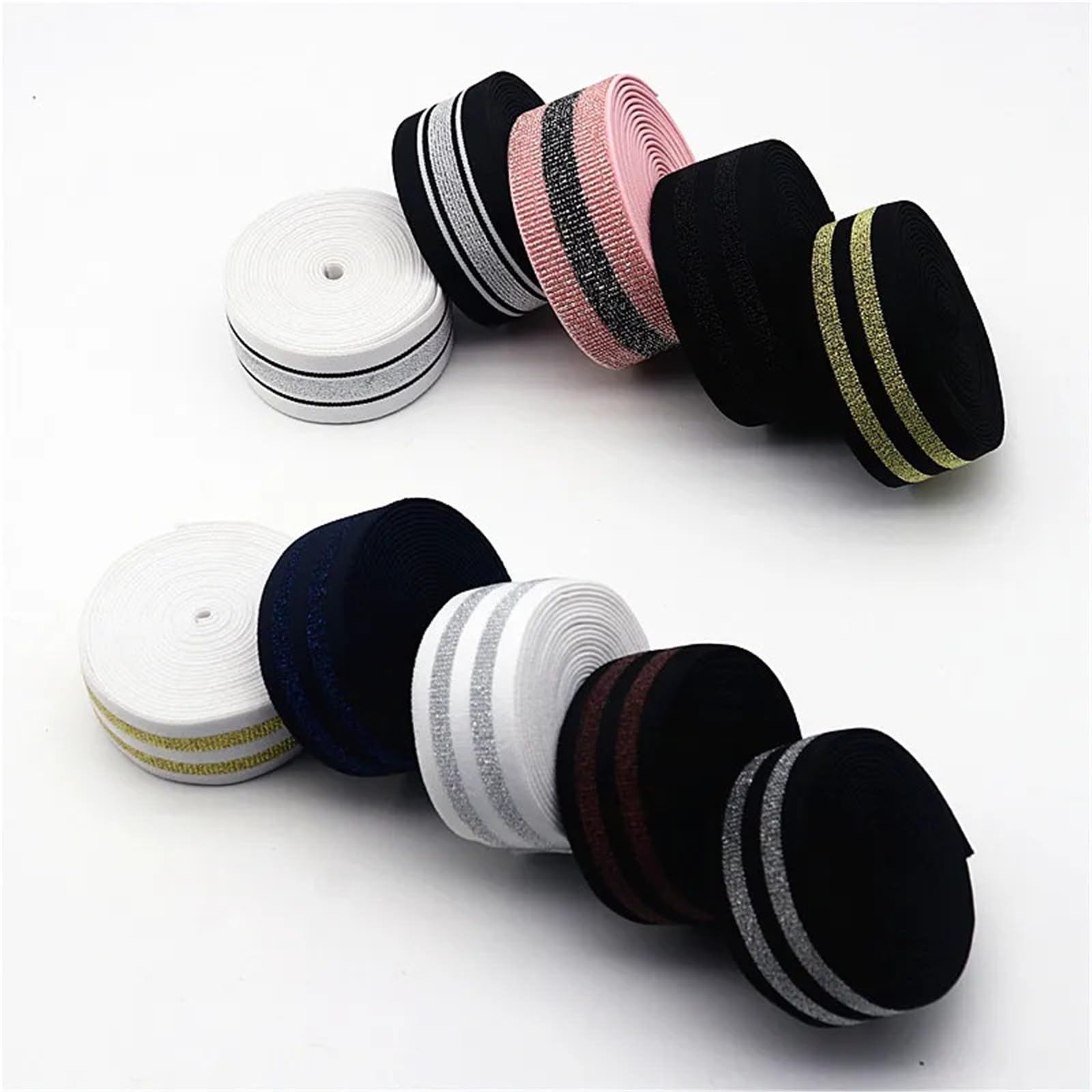 40mm Striped Elastic Band 1m 2m 3m 5m 10m 20m Garment Decoration Accessories Sewing Supplies(2Gold white,20 meter)