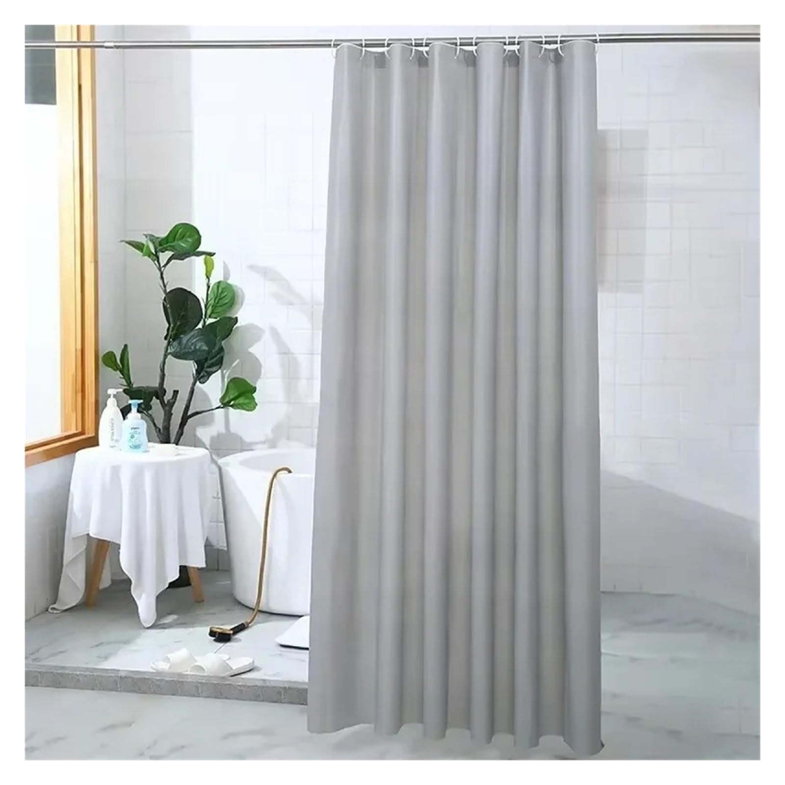 PIGENEQW Shower Liner Cloth Waterproof 180 * 180cm Waterproof Shower Curtain Bathroom Solid Home with Hooks