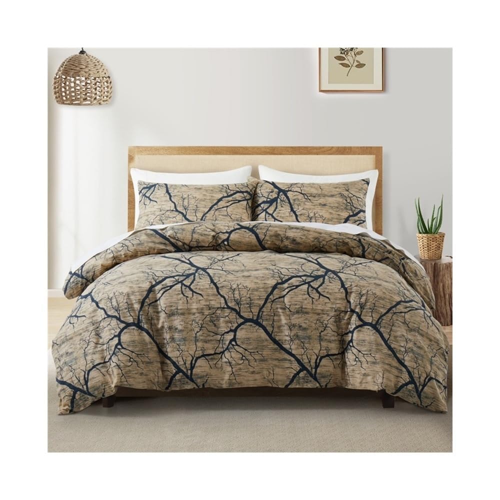 VHKJewE Tree Branch Duvet Cover Set Vintage Wood Grain Print Comforter Soft Reversible Farmhouse Bedding Set(US Queen(229x229cm))