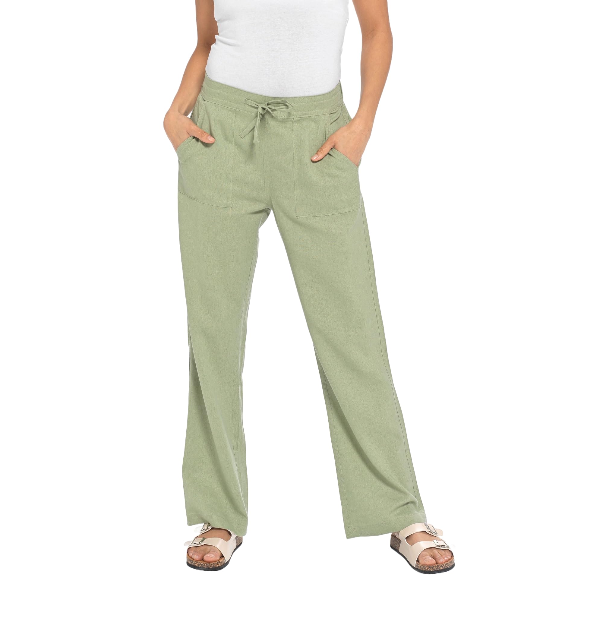 INSIGNIA Ladies Womens Casual Linen Trousers Cool Elastic Back Bottoms with Pockets