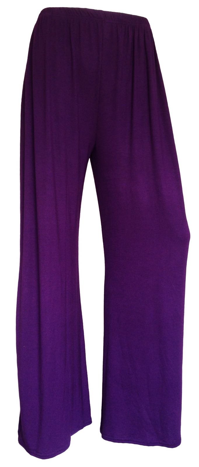 Women's Purple Plus Size Plain Palazzo Wide Leg Flared Trousers Pants Uk 8-26 (Xxl (20-22 Uk), )