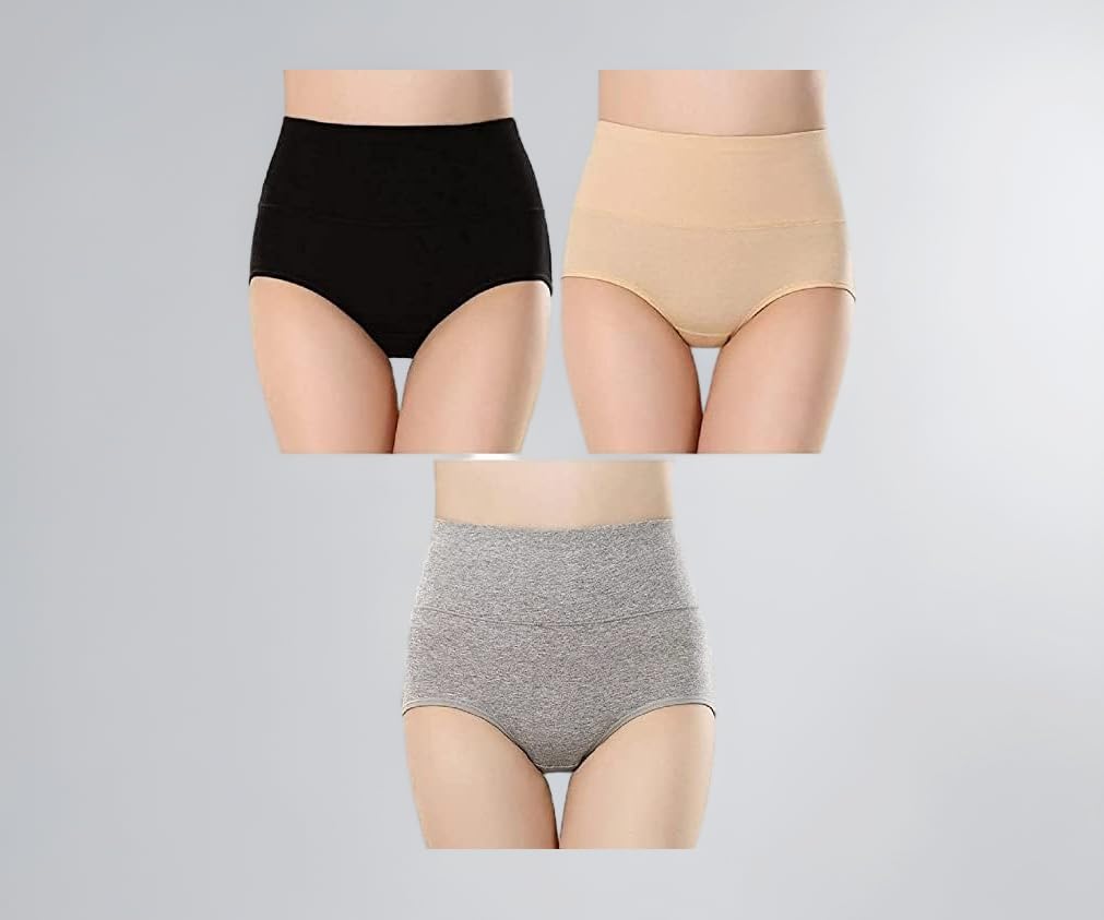 Women's Cotton High Waist Full Coverage Panty, Size M-XXL (Pack of 3 Panty)