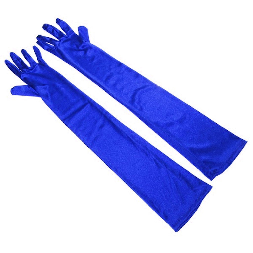 Women's 55cm Stretchy Silky Satin Bridal Wedding Prom Finger Gloves (Blue)