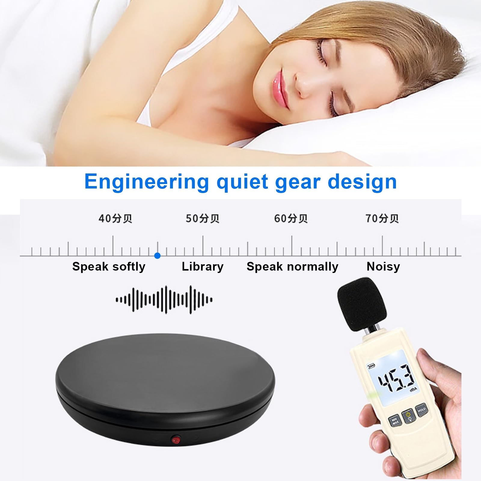 Drehbarer Sockel, elektrische Plattform, um 360 Grad drehbar, für Produktausstellung, Live-Shows, 5 bunte Hintergründe (Schwarz, 60 cm