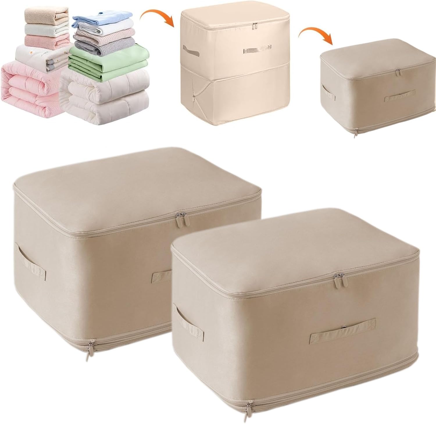Ultra Space Saving Self Compression Organizer, Storage Tote for Space Saving,Packing Bags Clothes Storage Bags Self Compression Organizer for Comforters, Blankets, Bedding (Beige 1PC)