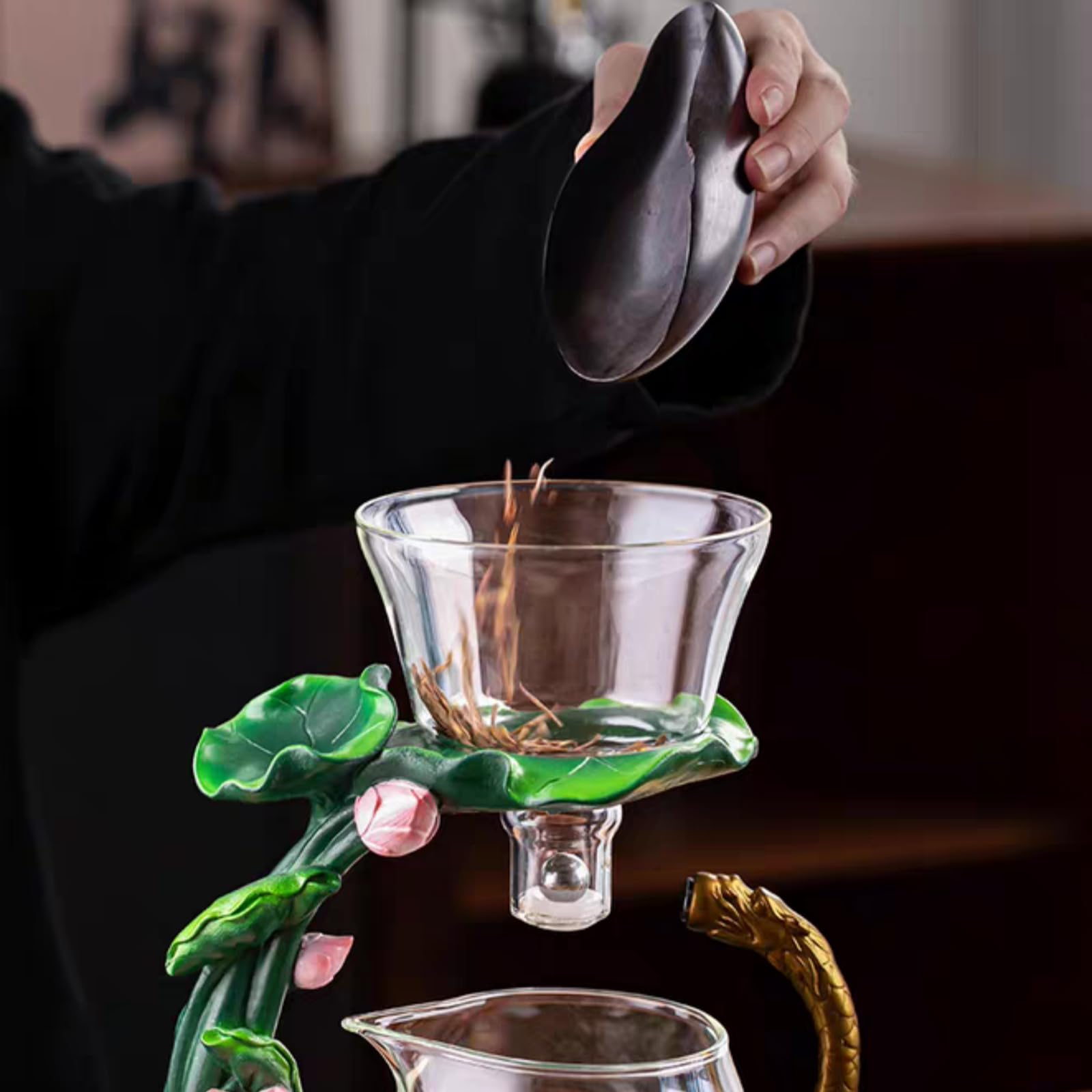 Szklany czajniczek z zaparzaczem, chiński zestaw do herbaty Gongfu, 6 filiżanek, półautomatyczna konstrukcja do herbaty liściastej