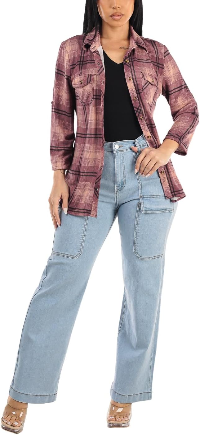 Moda Xpress Womens Juniors High Waisted Stretchy Straight Wide Leg Flared Jeans for Women