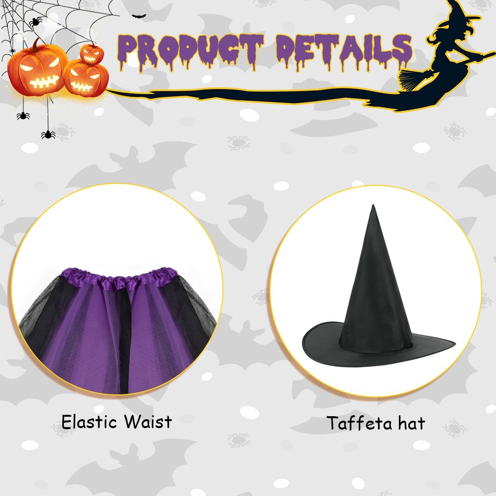 ACWOO 3pcs Kids Purple Witch Costume, Magic Witch Fancy Dress with Black Hat - Image 3