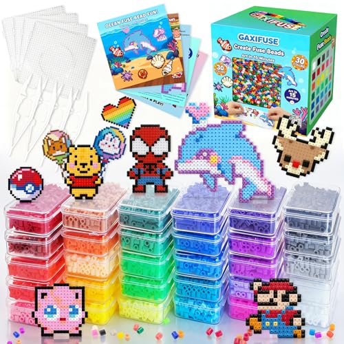 GAXIFUSE 17000 5mm Fuse Beads Kit-30 Colors Individually Wrapped Iron Beads Set with 120 Patterns 78 Accessories Room Dcor Pixel Arts and Crafts for Kids Age 5+