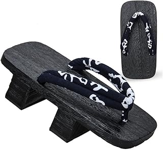 Men's Slippers,Flip-Flops Japanese Wooden Clogs Sandals Japan Traditional Shoes,Chinese Style Dragon Flower Summer Slippers,Double Toothed Wooden Clogs Male High Heels