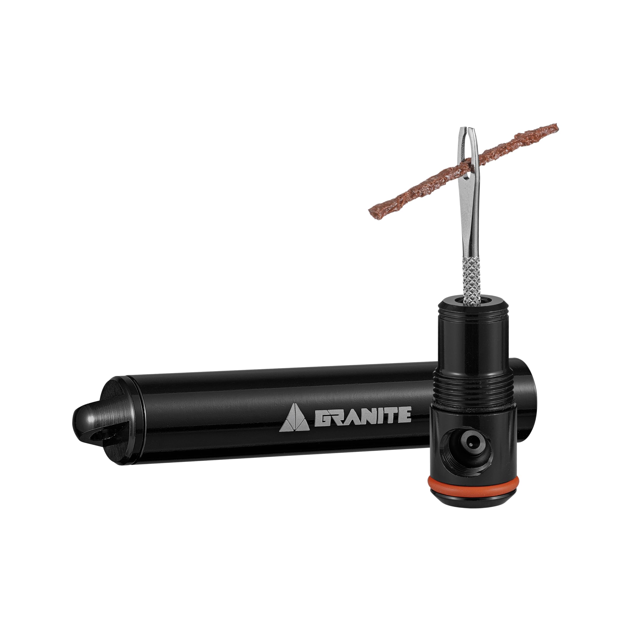 Granite Suture Aero Tire Plug Kit with Integrated CO2 Inflator, Tubeless Tire Repair Kit with 2 Size Plugs, CO2 Tire Inflator Works with Presta Valve (Black)