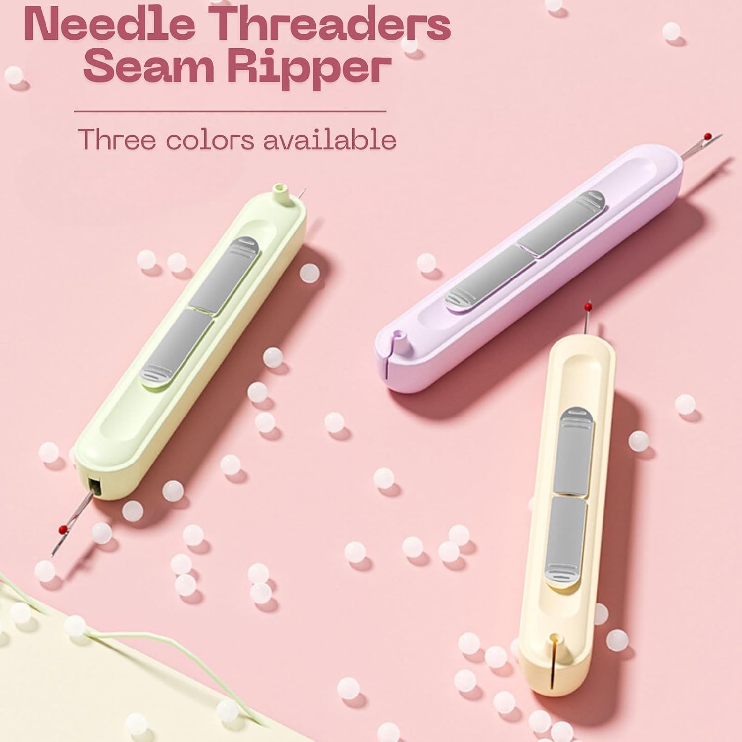 2 in-1 Needle Threaders Seam Ripper 2024 New, Upgraded Seam Ripper Tools, Stretchable Remover Needle Threading (new-3PCS-Purple/Green/Yellow)