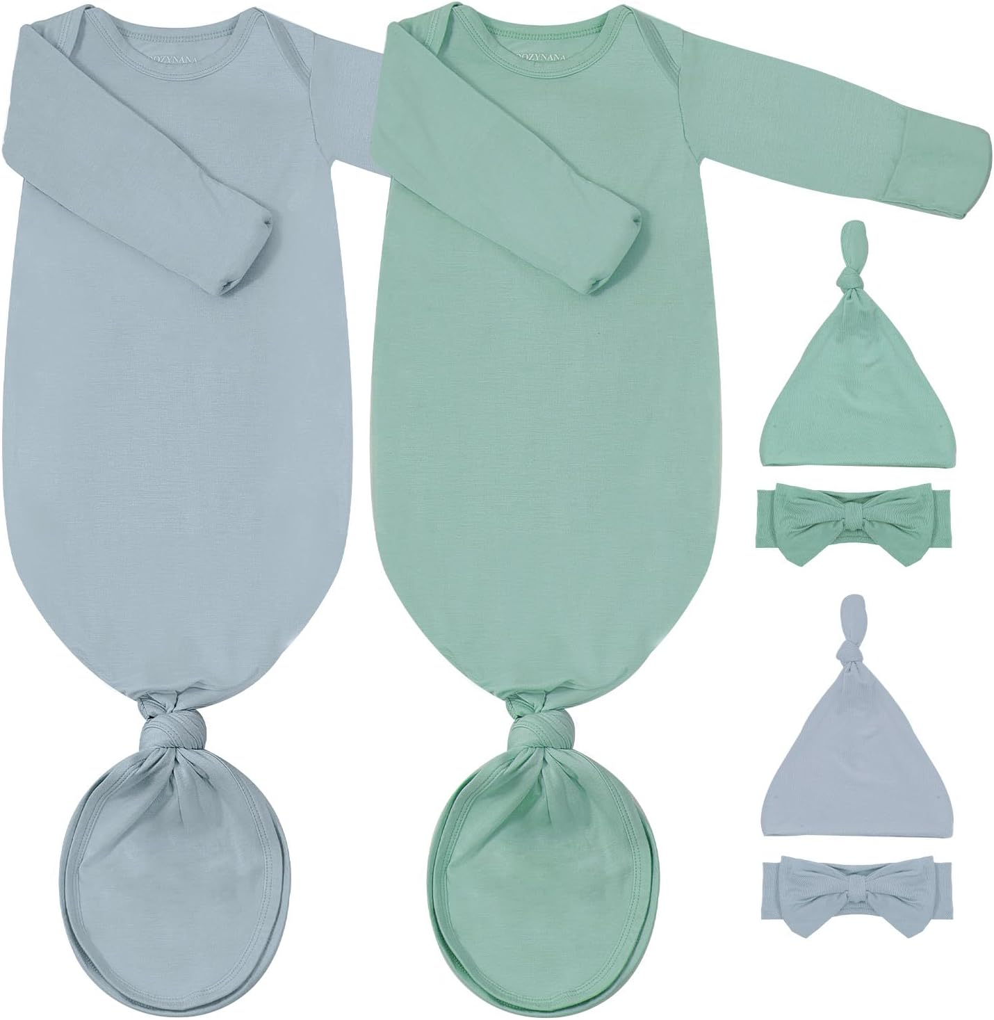 Newborn Baby Knotted Gown, Soft Breathable Baby Sleep Gown with Hat & Headband for Boys Girls