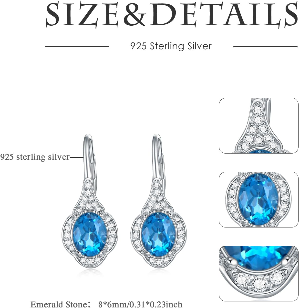 Natural London Blue Topaz Earrings 925 Sterling Silver 9X7mm Oval Cut London Blue Topaz Leverback Drop Earrings For Women - Image 3