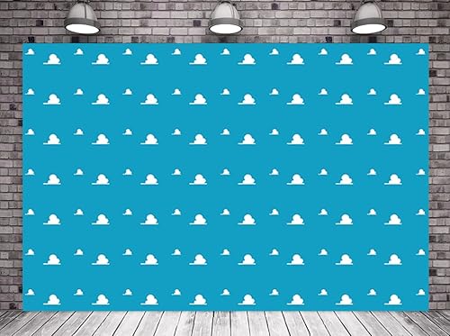 Telón de fondo de fotografía de nubes blancas de cielo azul de 7 x 5 pies, juguete para niños, telón de fondo para fiesta de tela
