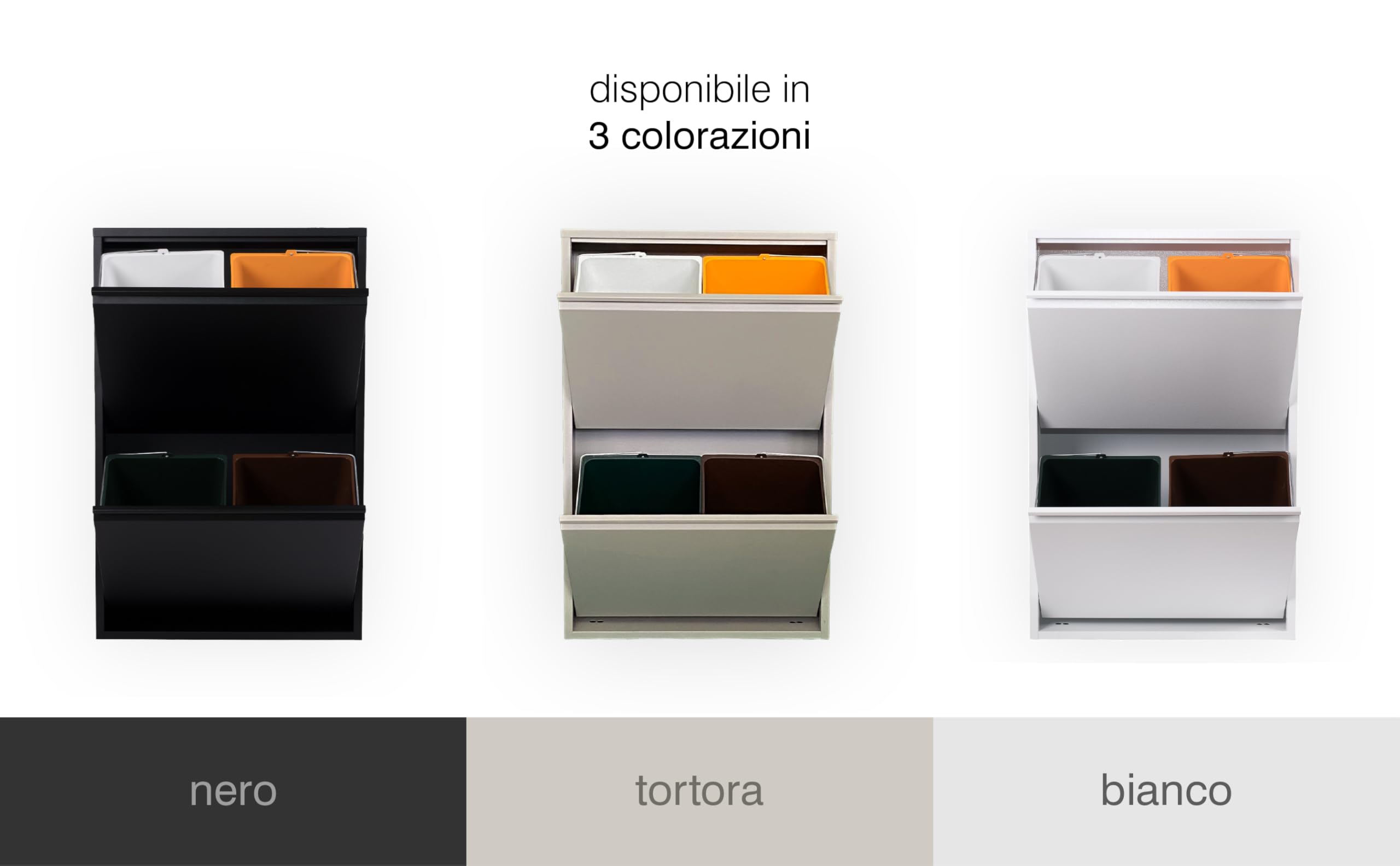 Pattumiera Raccolta Differenziata 2 Scomparti Tortora, 4 Secchi x 16L (64L) | Contenitore Spazzatura Differenziata, Bidone Rifiuti in Metallo, Già Montata, Interni/Esterni