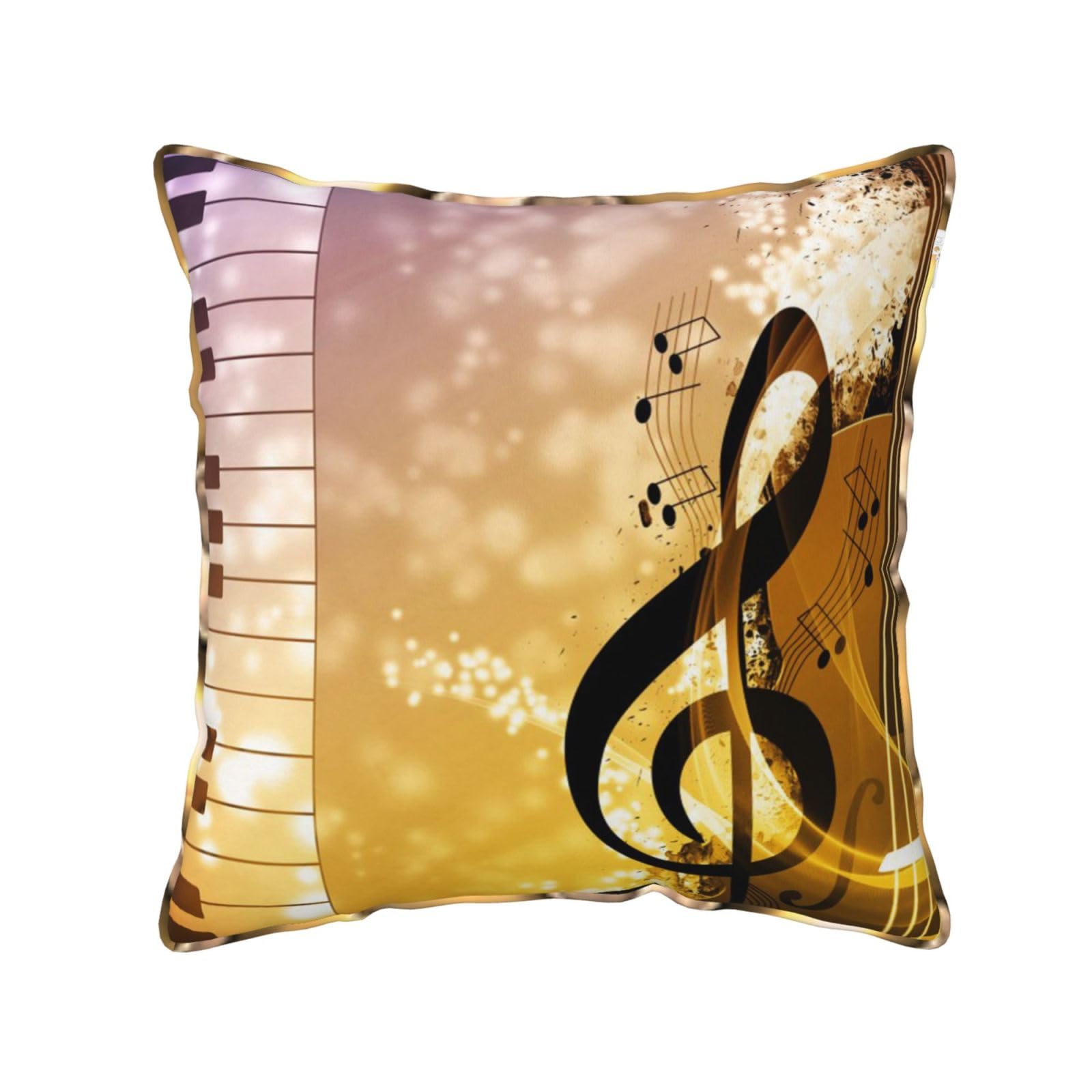 AUBKFELD Piano Violin Music Notes Printed Velvet Cushion Cover 50x50 CM with Gold Edging Strip, Square Pillowcase Soft Throw Pillow Covers Case Decorative for Living Room Sofa Couch Bed Bench