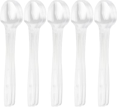 Clear Plastic Spoons, 8.25" Heavy Duty Disposable Spoons, Long Handle Spoon, Plastic Cutlery for Cocktail Stirring Dessert Milkshakes Ice Cream Tea and Floats 36 Pack