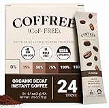 COFFREE Organic 0% Caffeine Instant Coffee Packets - Mold-Free Low Acid Arabica - 24 Single Serve Sticks for Hot & Cold Brew - Travel-Friendly Caffeine-Free Decaf Coffee Powder for On-the-Go Energy