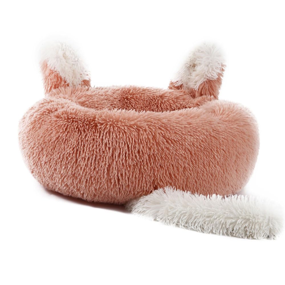 DOTBUY-SHOP Dog Bed Washable, Cute Ears Soft Comfy Cat Bed Dog Beds, Pet Bed With Slip-Resistant Bottom, Gift for Puppy Kittens (50cm,Skin Pink)