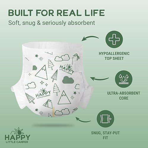 Miniatura 2 de Happy Little Camper Pañales Super Saver, talla 4, 200 unidades  Pañales desechables económicos para pieles sensibles  Hipoalergénicos, sin