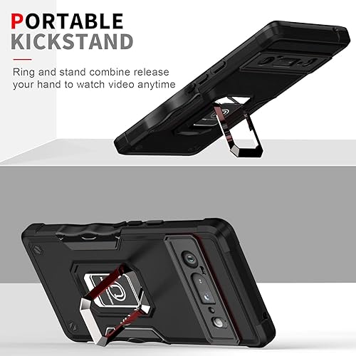 Miniatura 7 de Asuwish Funda de teléfono para Google Pixel 6 Pro con protector de pantalla de vidrio templado y soporte de anillo rígido híbrido resistente,