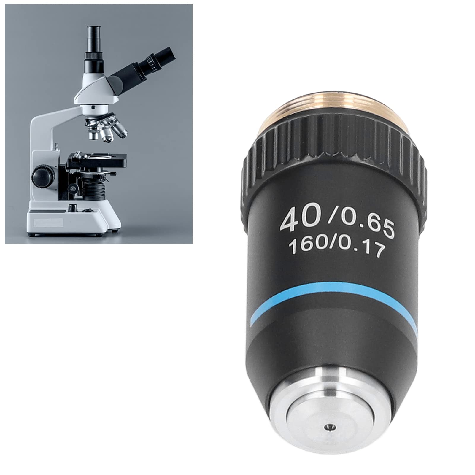 Lente de Objetivo de Microscopio Acromático 40X, Gran Aumento, Rosca de 20,2mm para Suministros de Lupa Compuesta