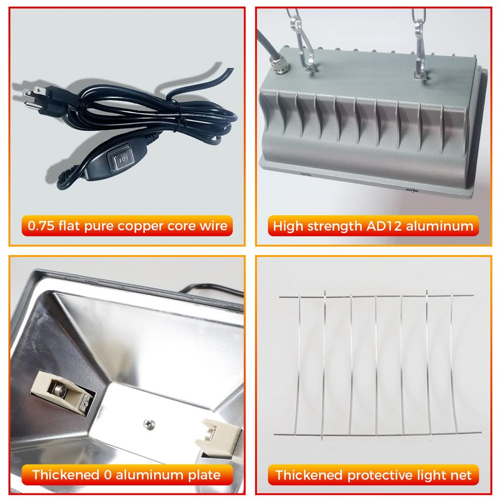Lotvic Lampada Pulcini Riscaldante, Lampada Infrarossi Riscaldante Dimmerabile con Cavo da 1,8 Metri, Interruttore, per pollo, Riscaldamento a Infrarossi (175W)