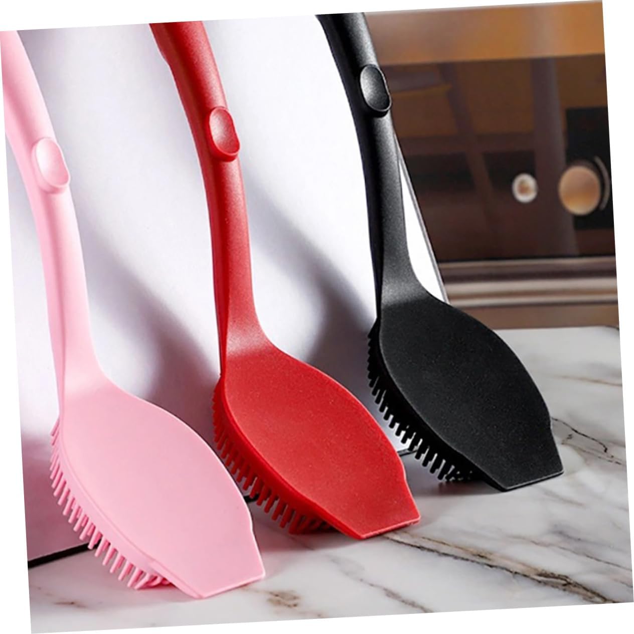 2 Pieces Cleaning Brush Pan Handle Brush Sink Scrubbers Silicone Dishwashing Brush Kitchen Scrubber Clean Washing Pot Silica Gel (Negro 32X6.7X5CM)