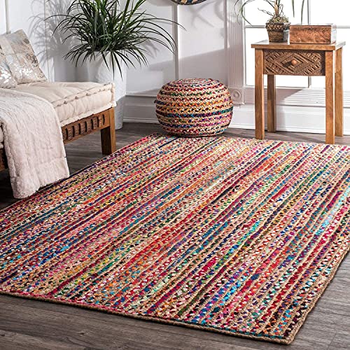 Image of Handwoven 3x5 feet chindi Jute Rectangular Rug, Natural Fibers, Braided Reversible Carpet for Stylish Bedroom Living Room Dining Room Kids Room (3x5 feet, Multicolor)
