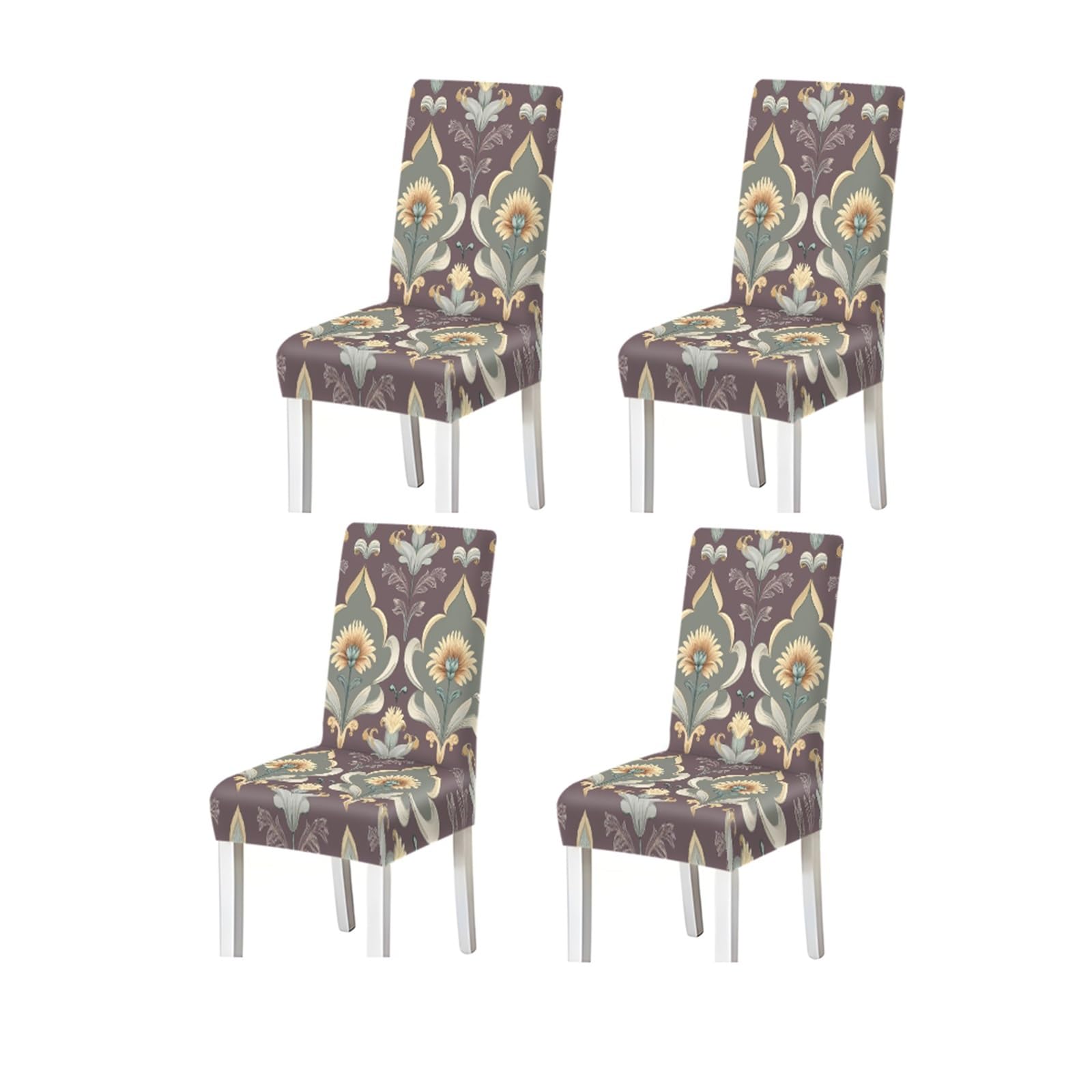 BOSUYBN Dusty Purple Damask Floral Print Dining Chair Covers, Stretch Slipcovers For Home Kitchen Dining Room Party, 2/4/6PCS Furniture Protectors for Home Dining Room(4PCSChair cover)