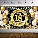 Happy 18th Birthday Decoration Backdrop Banner Black Gold Extra Large Fabric Birthday Sign Poster Photography Background 18 Year Birthday Party Decorations Supplies Indoor Outdoor, 72.8 x 43.3 Inch