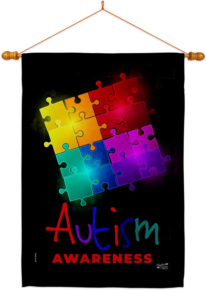 Autism Puzzle House Flag Eagle Set Support Awareness Inspirational Survivor Ribbon Prevention Cancer Breast BLM Small Decorative Gift Yard Banner Made In USA 28 X 40