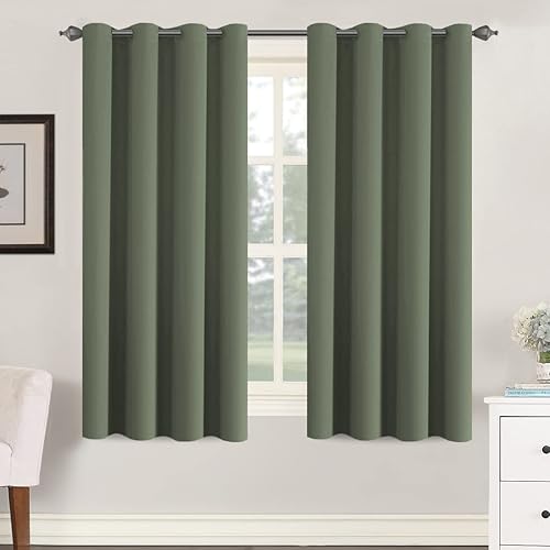 HVersailtex - Cortinas opacas con ojales y aislamiento térmico para oscurecimiento de habitación juego de 2 paneles 52 x 63 pulgadas de largo verde