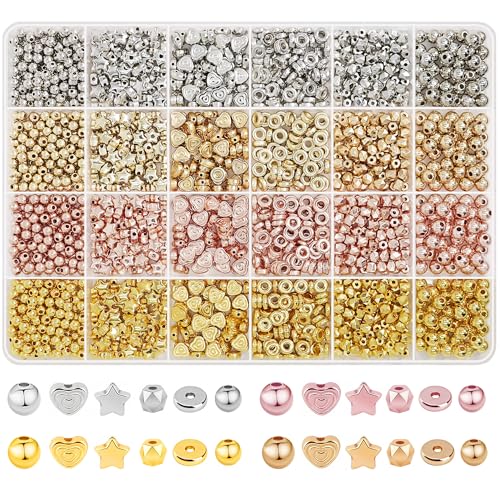 Redtwo 2300 Pcs Gold Spacer Beads Set 6 Shapes Gold Beads for Friendship Bracelet Jewelry Making