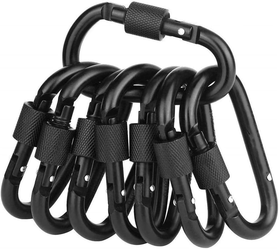 10 Pack 3 inch Carabiner Clips Locking D Ring Spring Snap Key Chain Hook Screw Gate Hook Travel Aluminum Carabiners (Black)