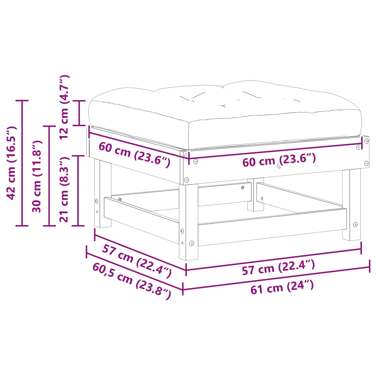 Reposapiés de jardín de madera maciza de pino con suelo de cera, juego de 2 unidades, 61 x 60,5 x 30 cm, módulo Lounge ampliable para terraza, balcón, exterior relax
