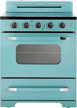 Unique Appliances UGP-30CR EC T Classic Retro Radiant Freestanding Electric Convection Oven Light, Range with 5-Element Glass Cooktop, 30", Ocean Mist Turquoise