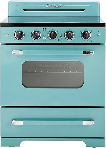 Unique Appliances UGP-30CR EC T Classic Retro Radiant Freestanding Electric Convection Oven Light, Range with 5-Element Glass Cooktop, 30", Ocean Mist Turquoise