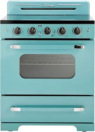 Unique Appliances UGP-30CR EC T Classic Retro Radiant Freestanding Electric Convection Oven Light, Range with 5-Element Glass Cooktop, 30", Ocean Mist Turquoise