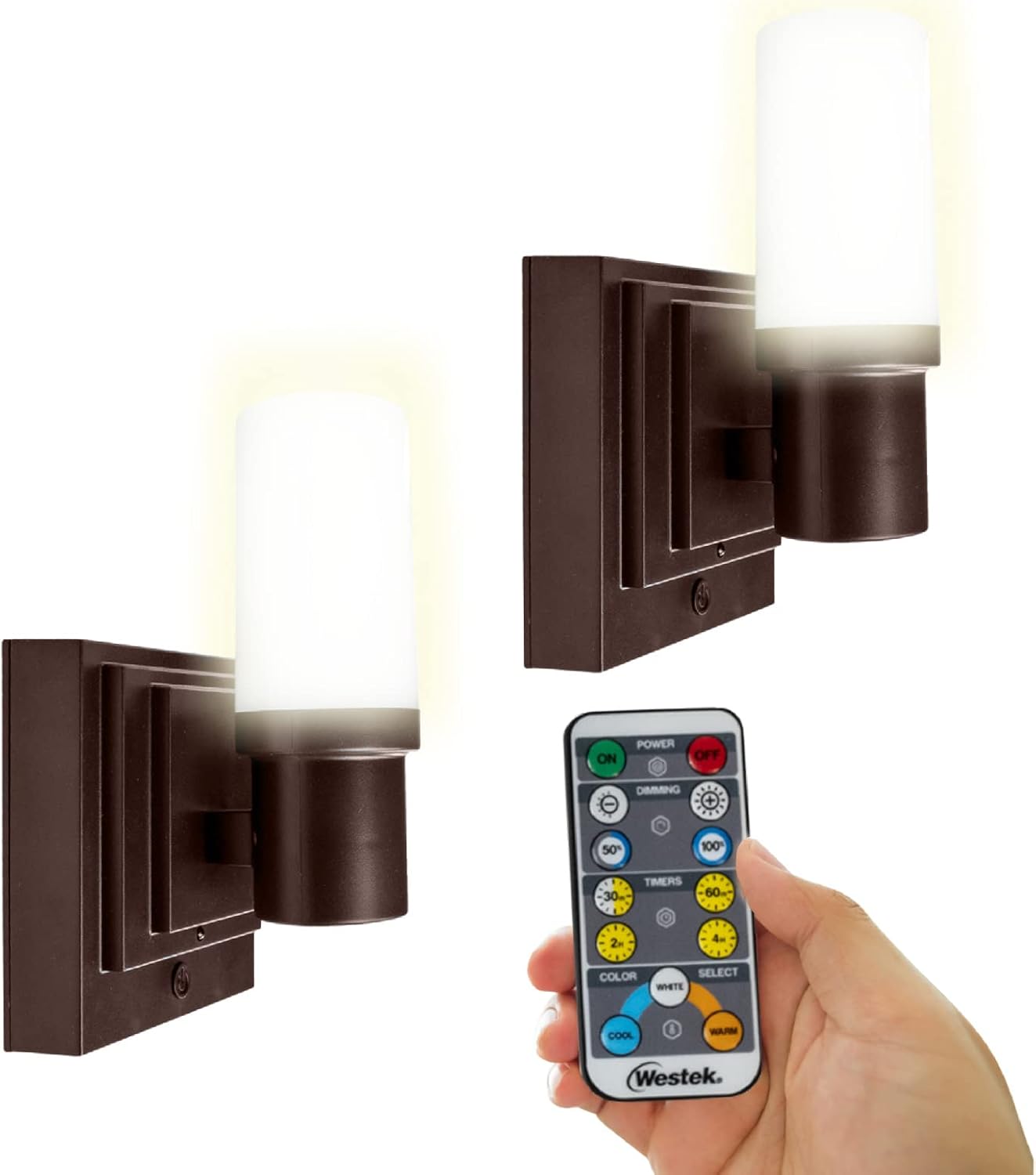 Westek Battery Operated Wall Sconce with Remote, 2 Pack Plastic Wireless Battery Wall Light
