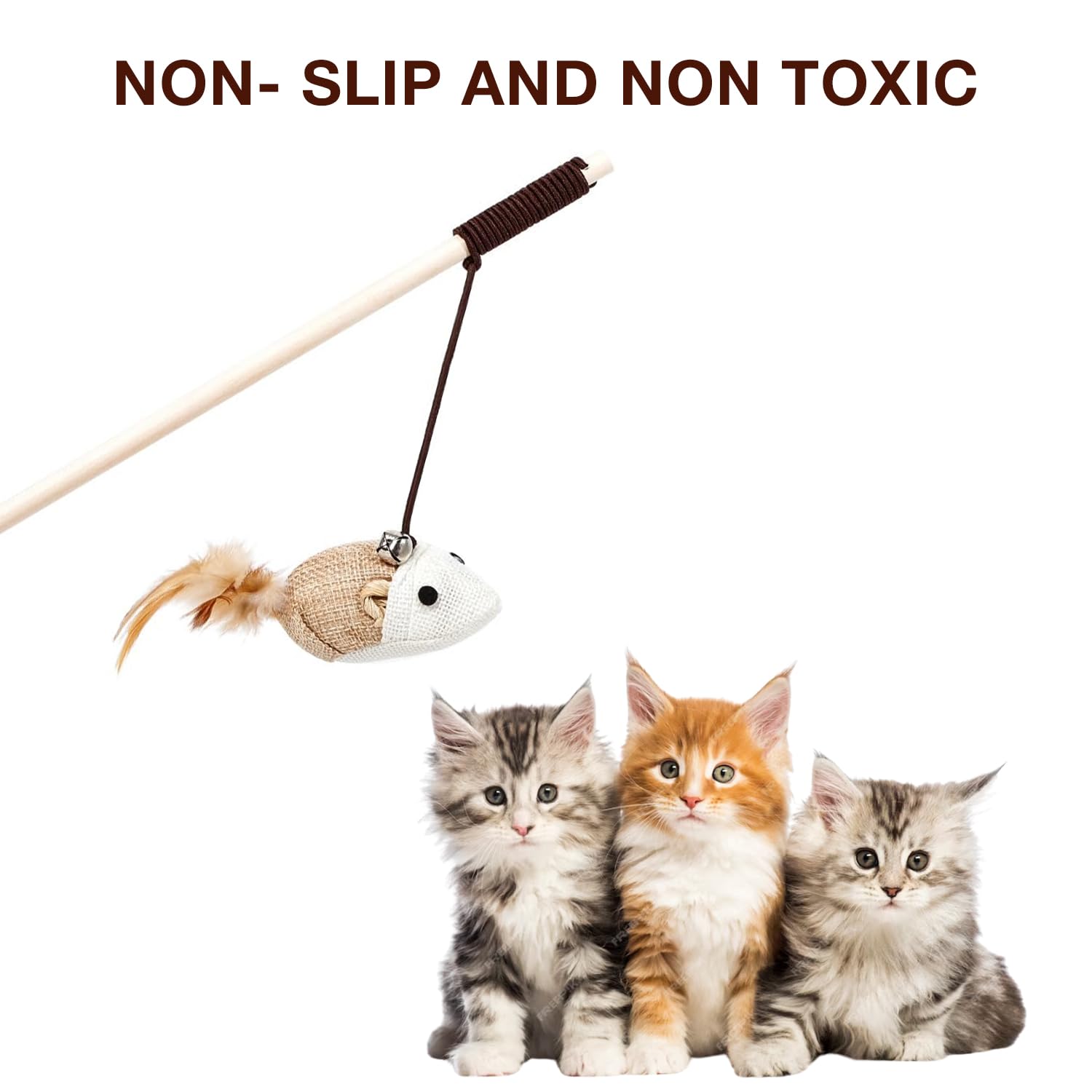 Petbabas Cat and Dog Playing Stick |Durable Dog and cat Teaser Playing Stick with Interactive Feather| Non- Slip and Non Toxic Durable Teasing Wand Toy with Rope (Multi) 3